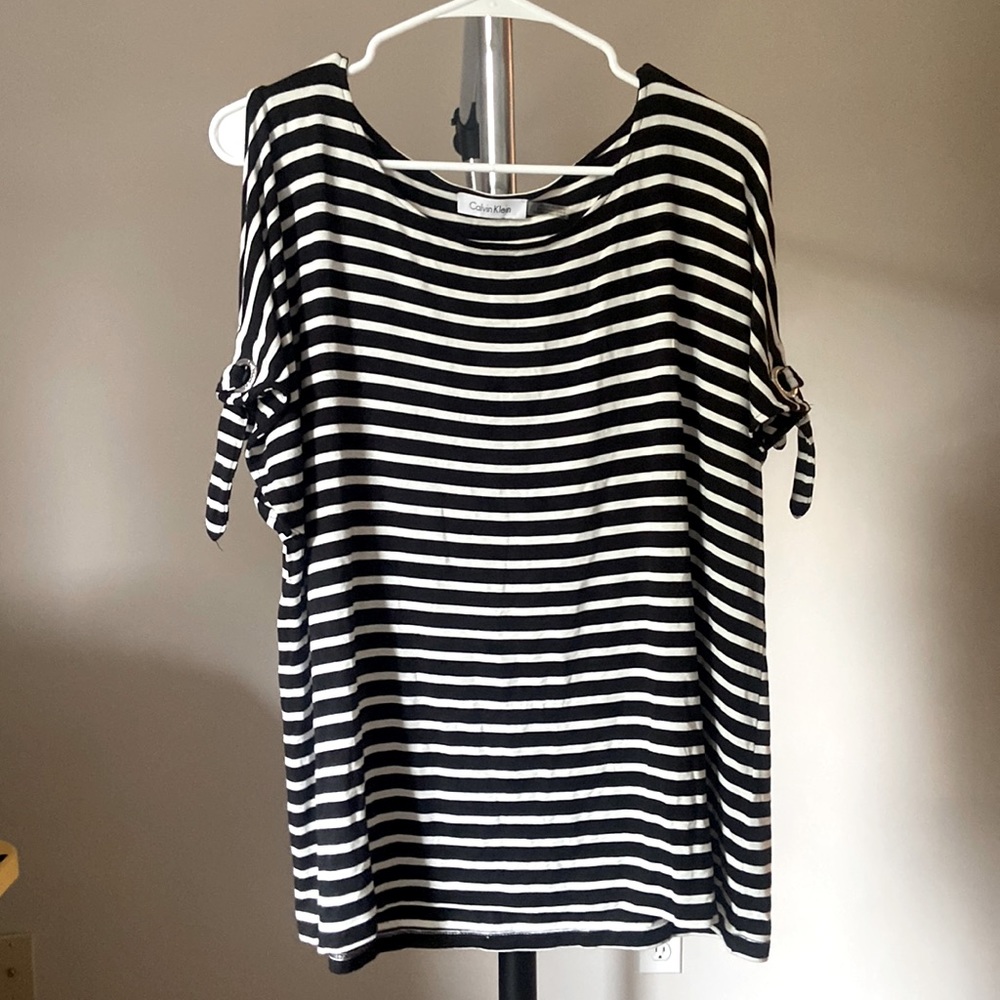 Calvin Klein cold shoulder striped top